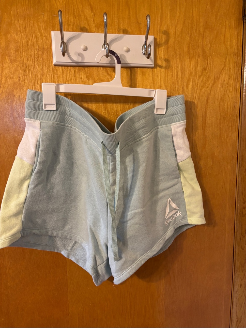 Reebok Pastel Blue Athletic Shorts with Cream Side Panels